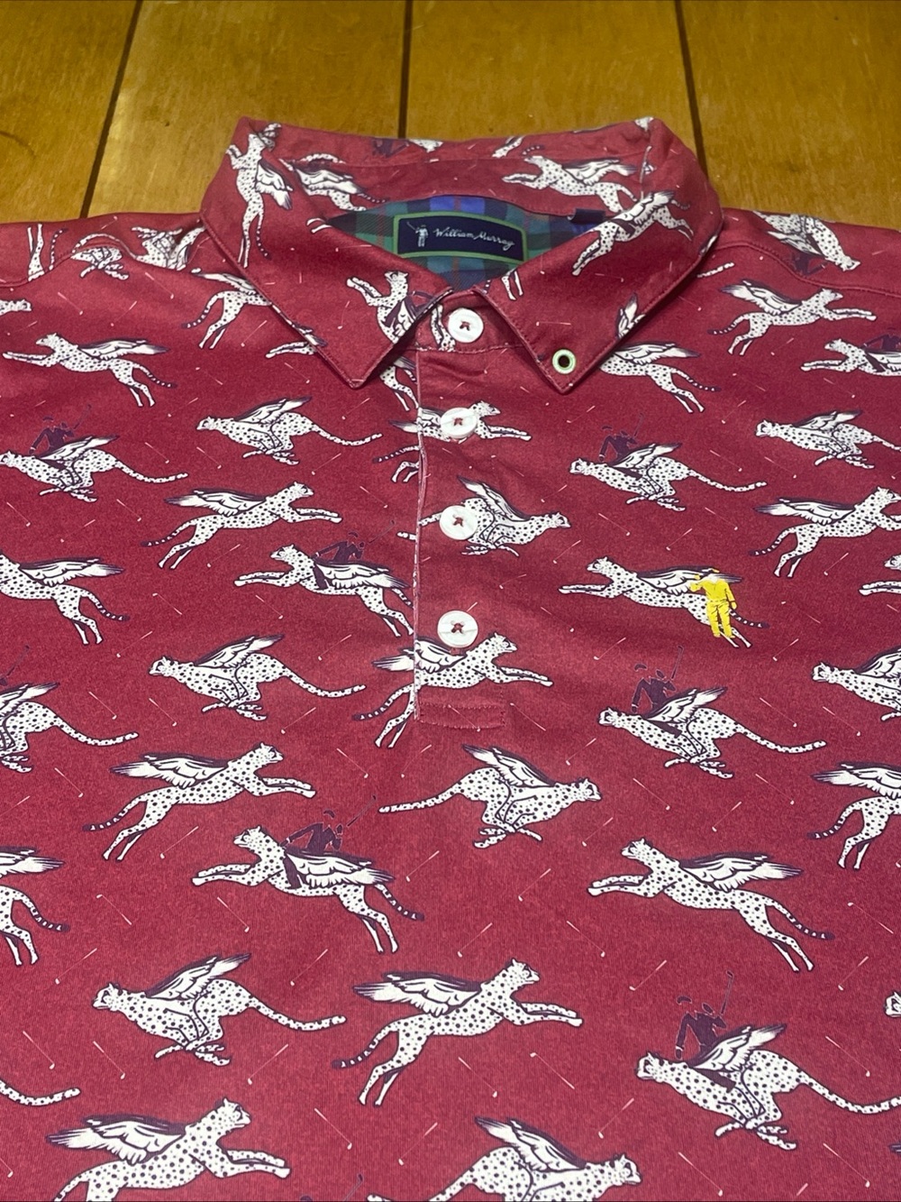 William Murray Golf Burgundy Polo with White Running Cheetah All Over Print